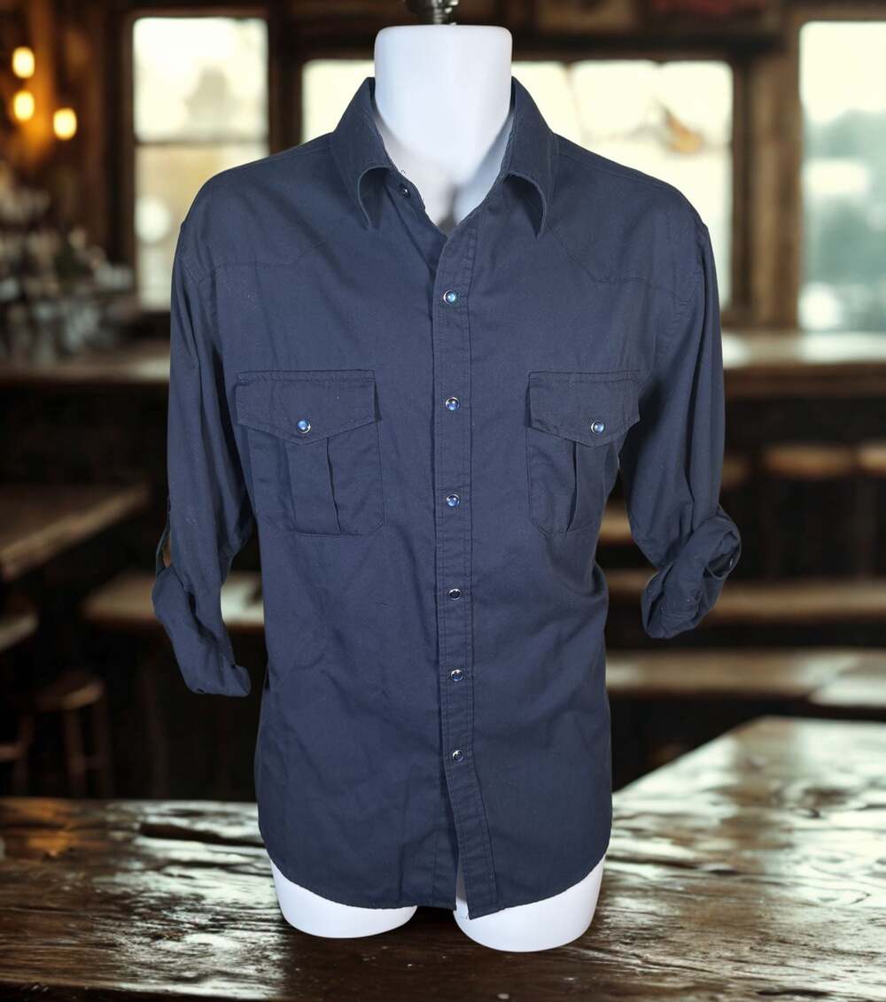 Coevals Club Men's Long Sleeve Solid Navy Western Pearl Snap Cowboy Shirt - Picture 3 of 7